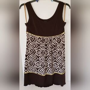 Sleeveless Wide Strap Polyester Brown & White Dress By Enfocus Studio Size 14
